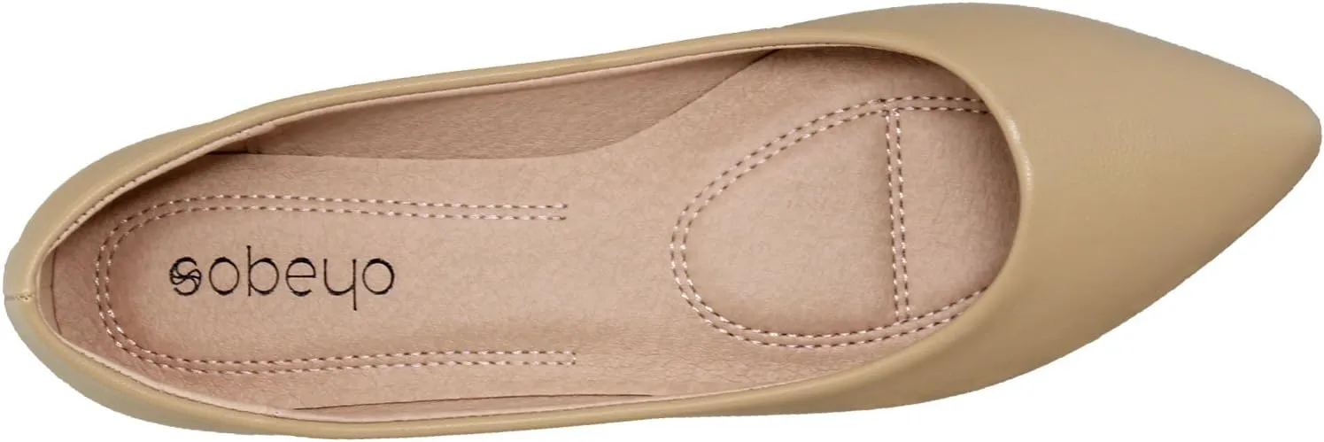 SOBEYO Women Ballet Flats Pointed Toe Slip On Closed Toe Shoes