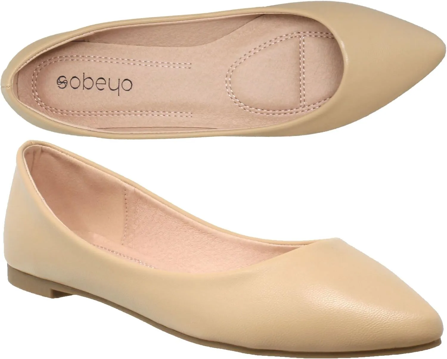 SOBEYO Women Ballet Flats Pointed Toe Slip On Closed Toe Shoes
