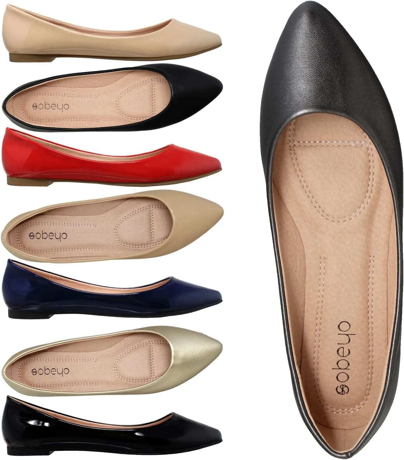 SOBEYO Women Ballet Flats Pointed Toe Slip On Closed Toe Shoes