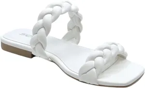 Soda Women's Square Open Toe Flat Sandals Braided Strap Slip-on Slides Woven Sandals Vault White 6