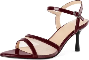 Soireelady Womens Heeled Sandals Mesh Heels Ankle Strap Slingback High Heels Prom Dress Sandals 3 Inches