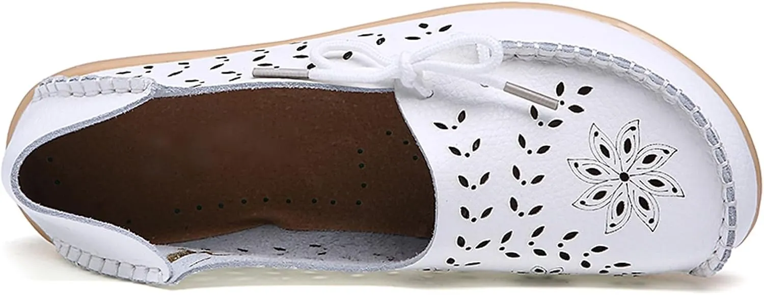 Solaud Women's Driving Moccasins Loafers Casual Round Toe Soft Comfortable Leather Loafers Breathable Slip On Walking Shoes