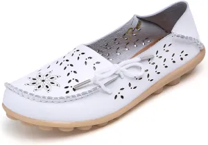 Solaud Women's Driving Moccasins Loafers Casual Round Toe Soft Comfortable Leather Loafers Breathable Slip On Walking Shoes