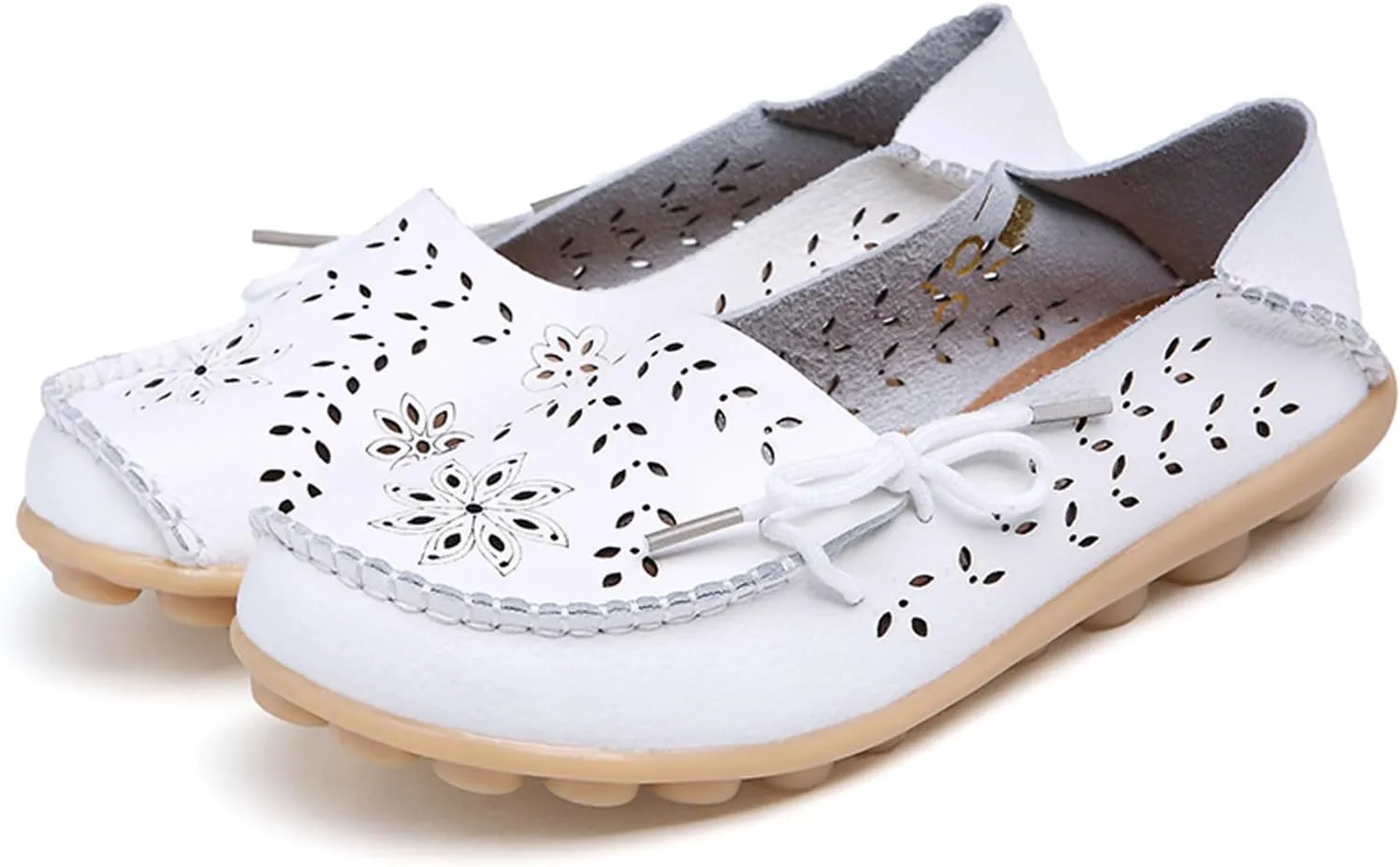 Solaud Women's Driving Moccasins Loafers Casual Round Toe Soft Comfortable Leather Loafers Breathable Slip On Walking Shoes