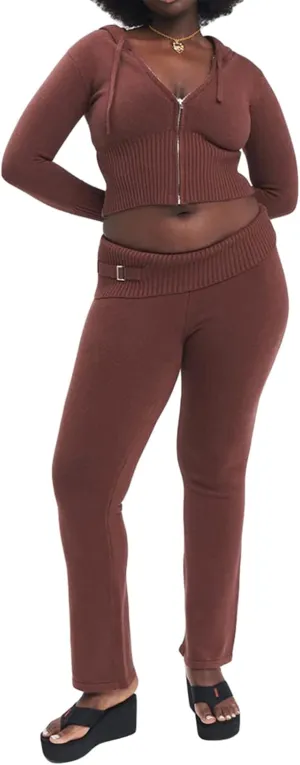 SOLILOQUY Women 's Two Piece Outfits Sweater Set Rib-Knit Pullover Top Skinny Pants Set Jumpsuit Tracksuit Loungewear