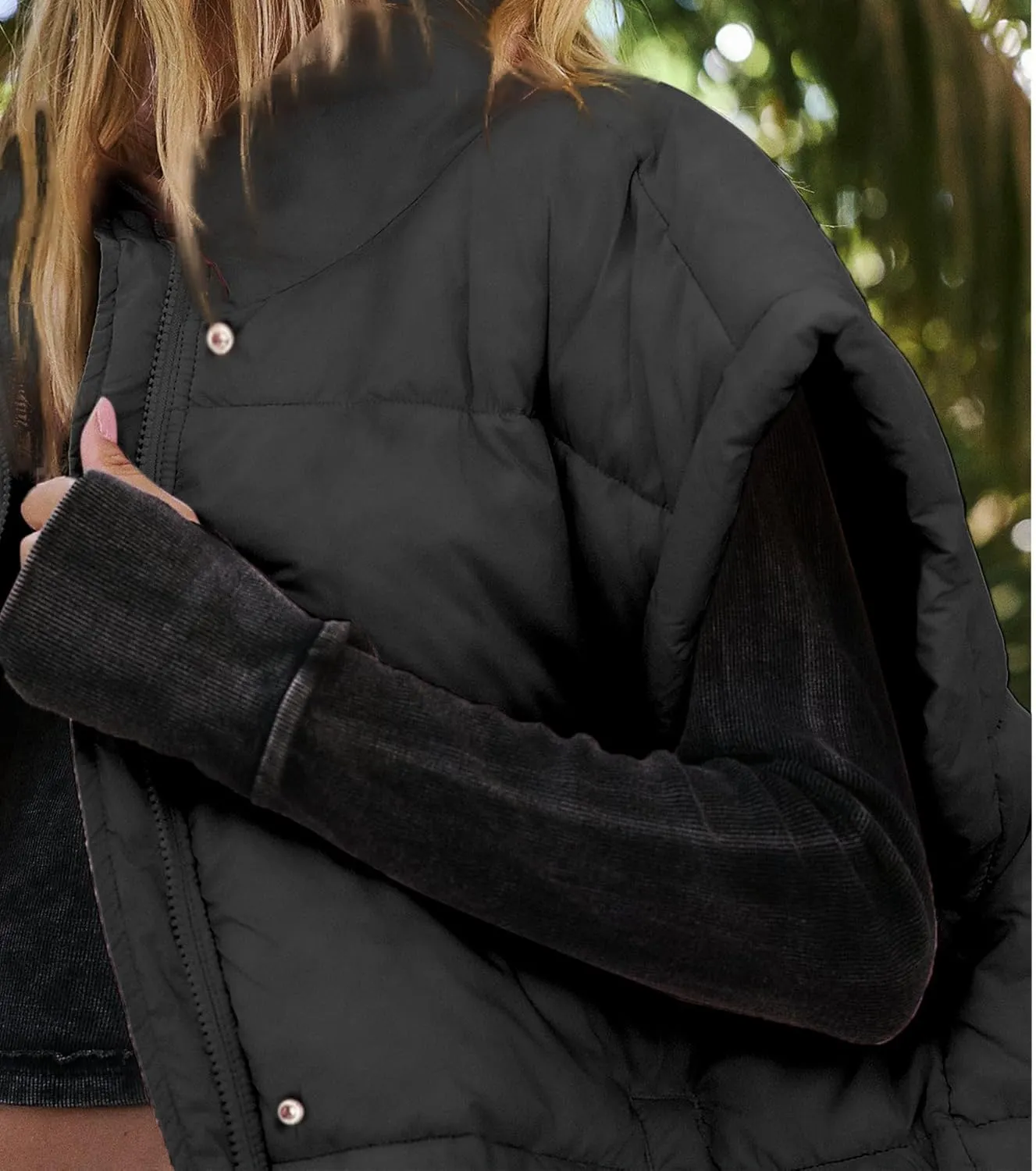 Songling Womens Oversized Puffer Vest Stand Collar Full Zip Sleeveless Bubble Puffer Vest Quilted Padded Warm Coat Outwear