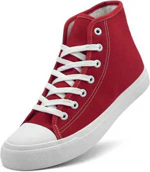 soofylia Womens High Top Canvas Sneakers,Unisex Fashion Lace-up Fuzzy Canvas Shoes,Casual Tennis Walking Shoes for Men