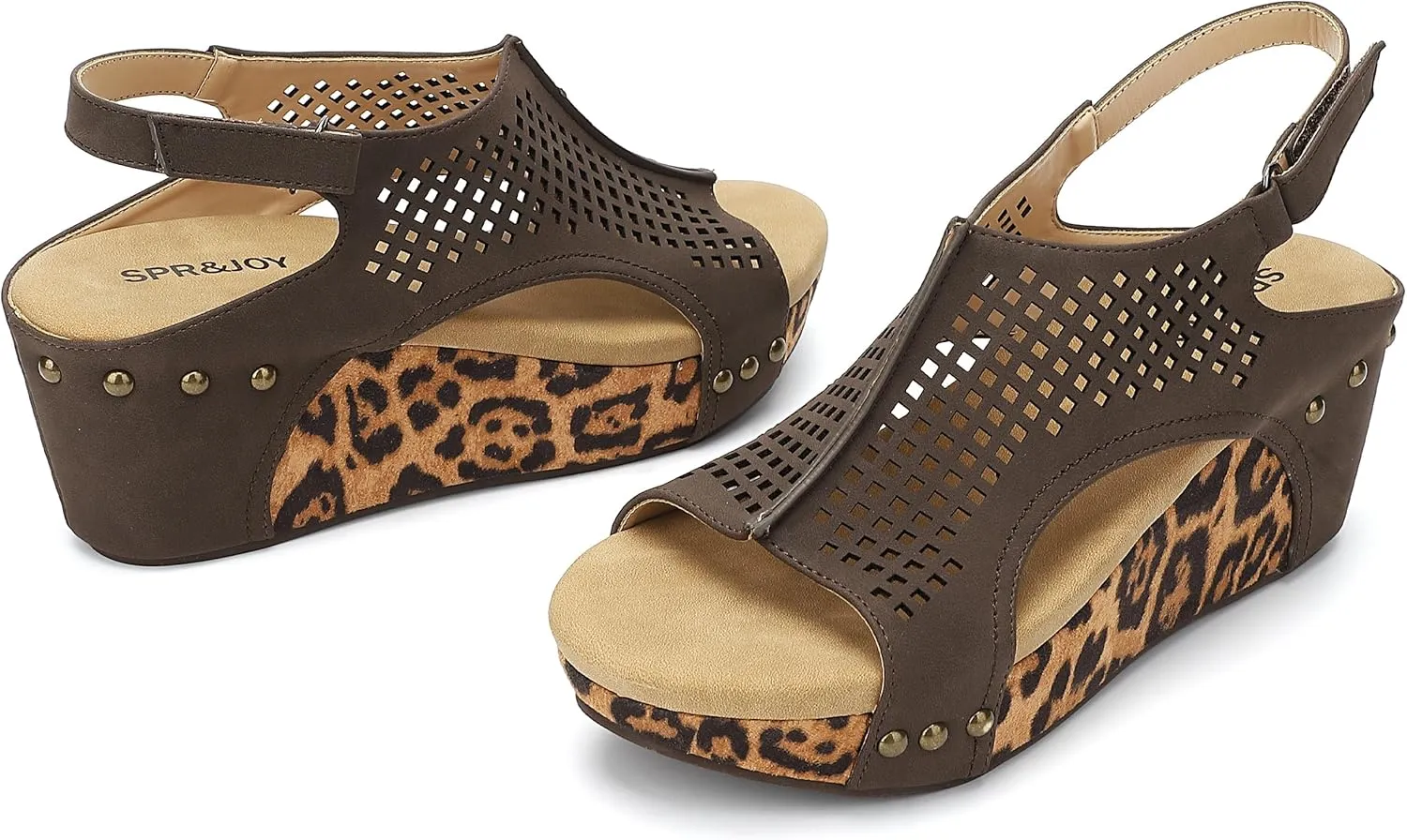SPR&JOY Womens Wedge Sandals, Cut Out Open Toe Platform Heels, Slingback Ankle Strap Summer Casual Dress Shoes