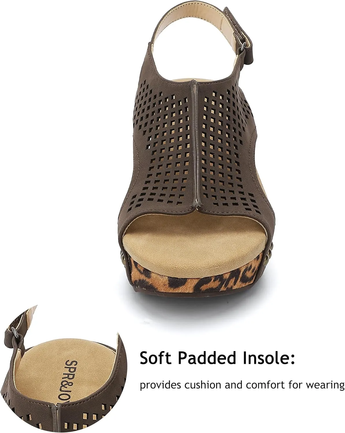 SPR&JOY Womens Wedge Sandals, Cut Out Open Toe Platform Heels, Slingback Ankle Strap Summer Casual Dress Shoes