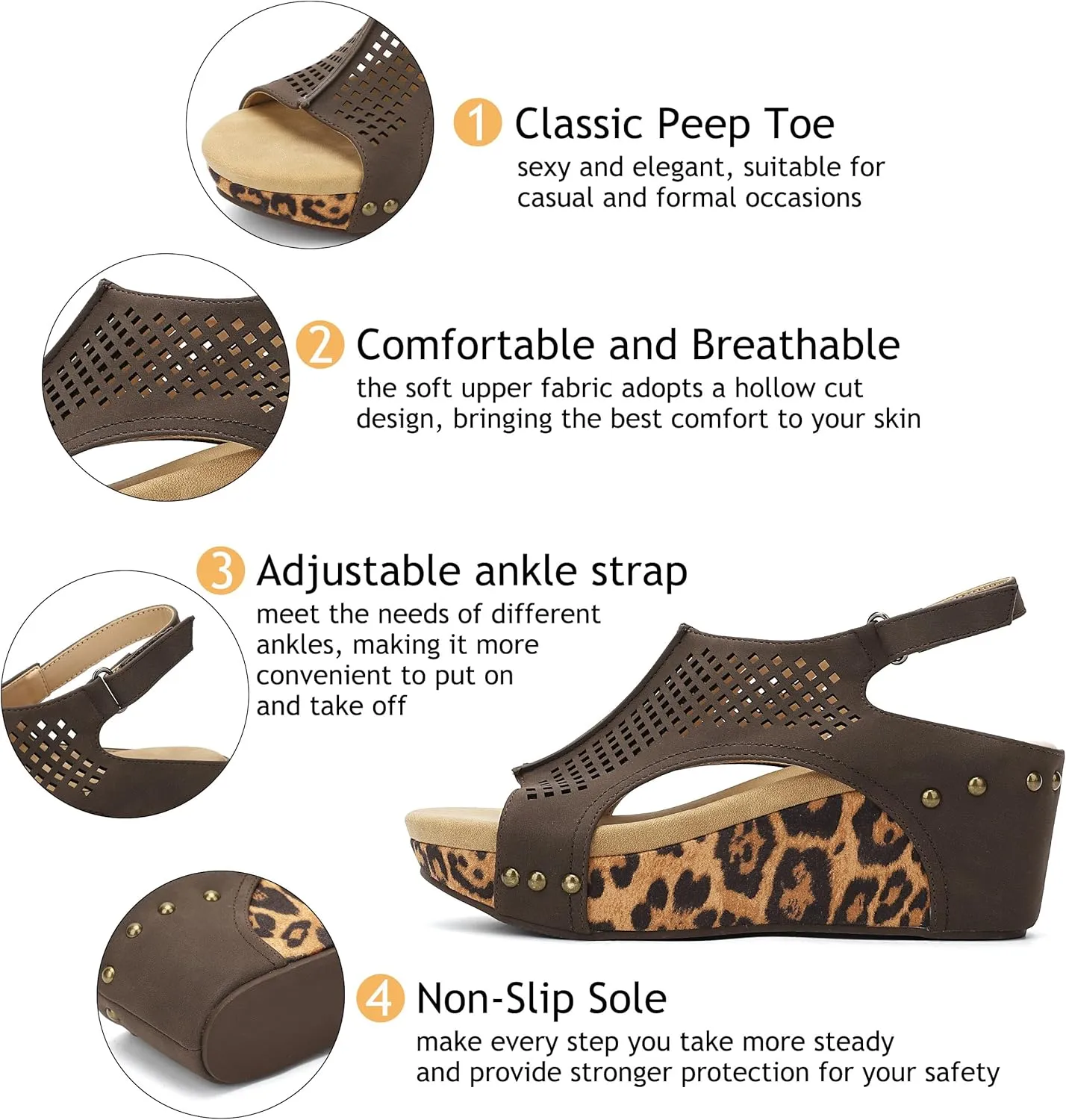SPR&JOY Womens Wedge Sandals, Cut Out Open Toe Platform Heels, Slingback Ankle Strap Summer Casual Dress Shoes
