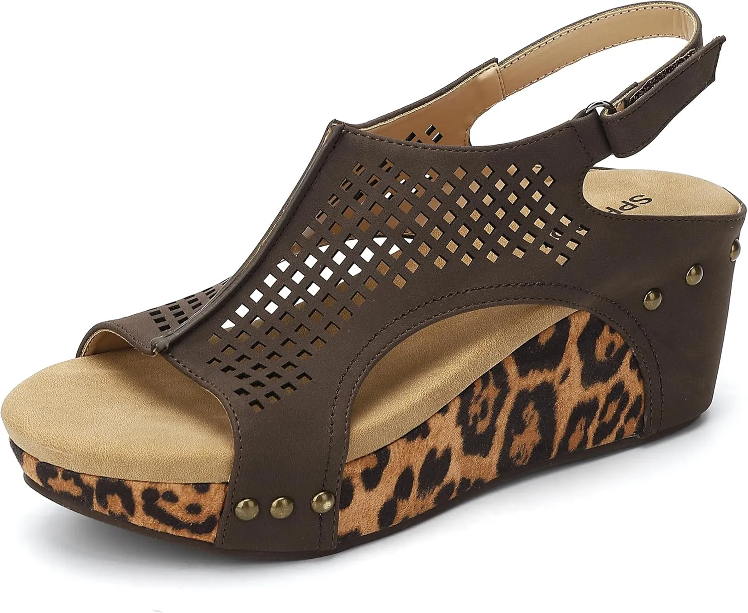 SPR&JOY Womens Wedge Sandals, Cut Out Open Toe Platform Heels, Slingback Ankle Strap Summer Casual Dress Shoes