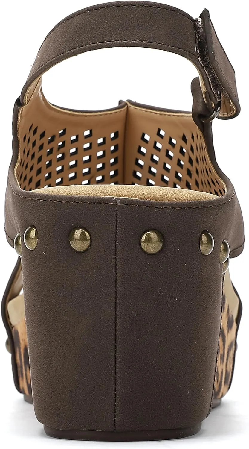 SPR&JOY Womens Wedge Sandals, Cut Out Open Toe Platform Heels, Slingback Ankle Strap Summer Casual Dress Shoes