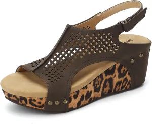 SPR&JOY Womens Wedge Sandals, Cut Out Open Toe Platform Heels, Slingback Ankle Strap Summer Casual Dress Shoes