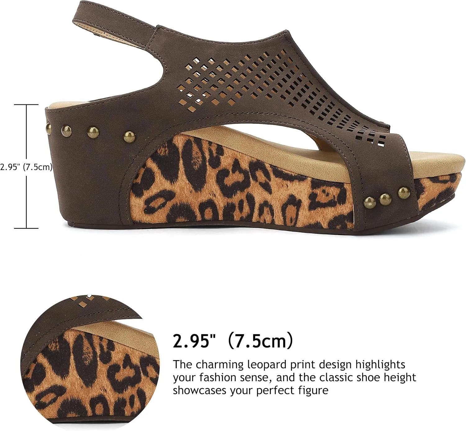 SPR&JOY Womens Wedge Sandals, Cut Out Open Toe Platform Heels, Slingback Ankle Strap Summer Casual Dress Shoes