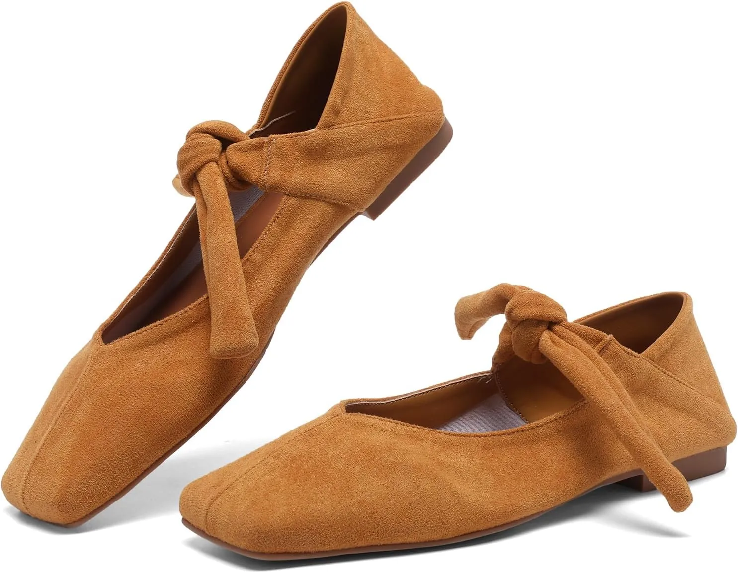 Square Toe Ballet Flats for Women Bow Mary Jane Flats Slip On Dress Ballerina Shoes
