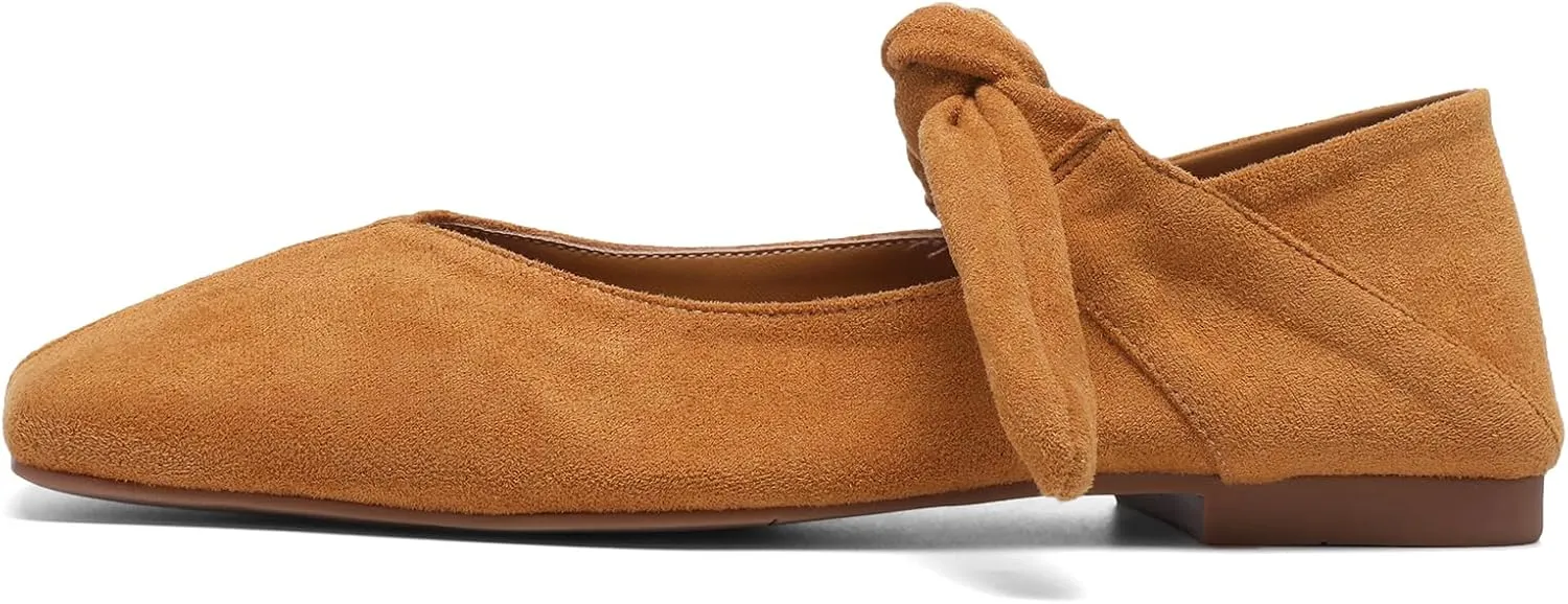 Square Toe Ballet Flats for Women Bow Mary Jane Flats Slip On Dress Ballerina Shoes