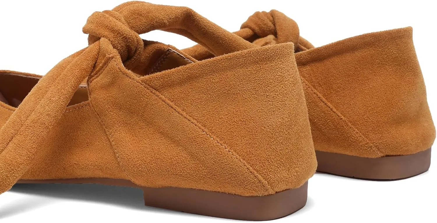 Square Toe Ballet Flats for Women Bow Mary Jane Flats Slip On Dress Ballerina Shoes