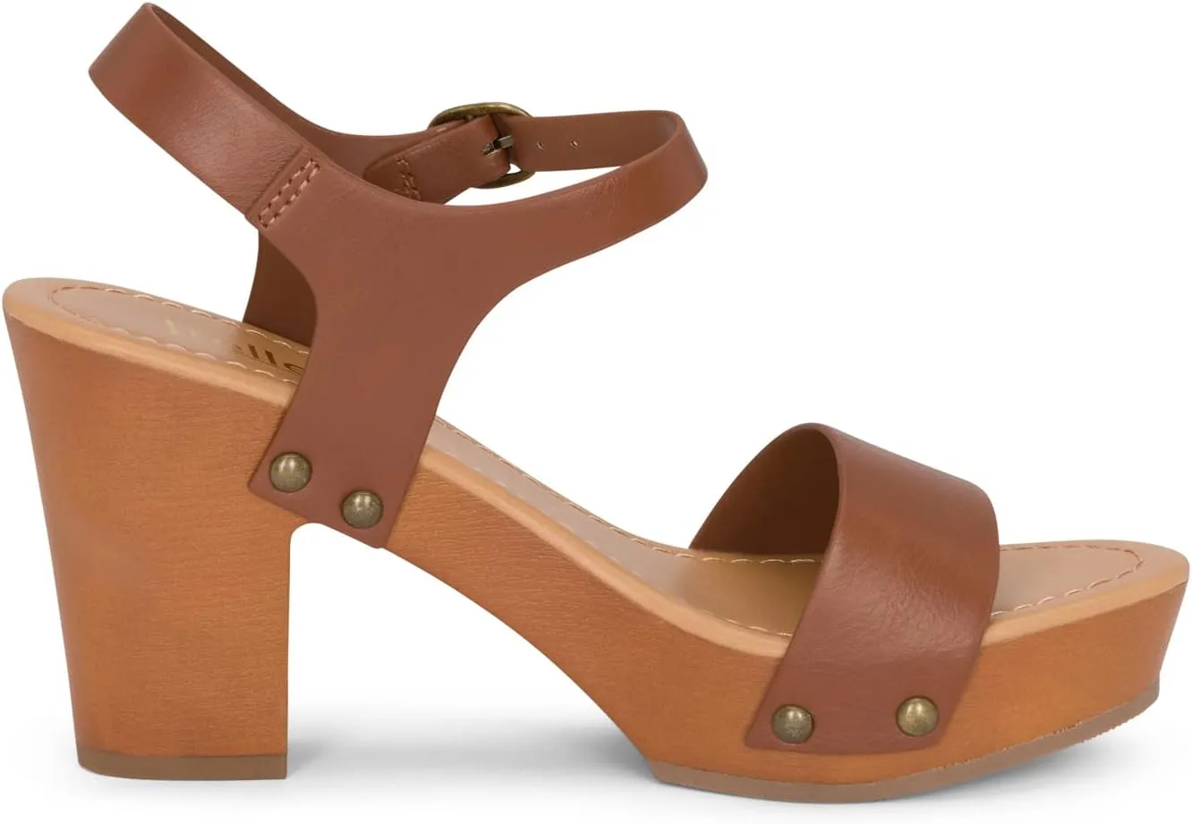 Stage - Womens Wedge Heel Sandals Platform Ankle Buckle Studded Open Toe Faux Wood Sandals