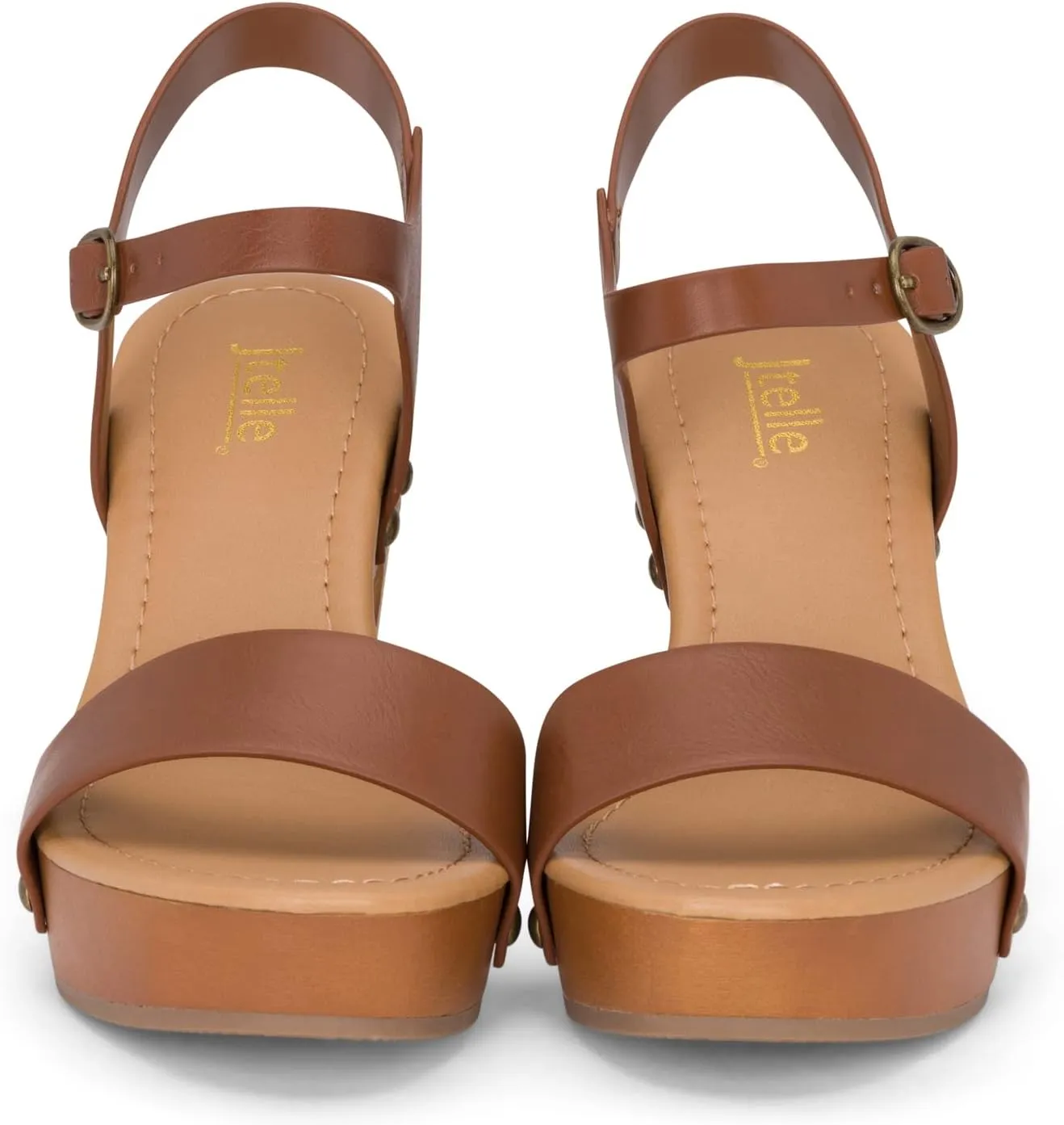 Stage - Womens Wedge Heel Sandals Platform Ankle Buckle Studded Open Toe Faux Wood Sandals