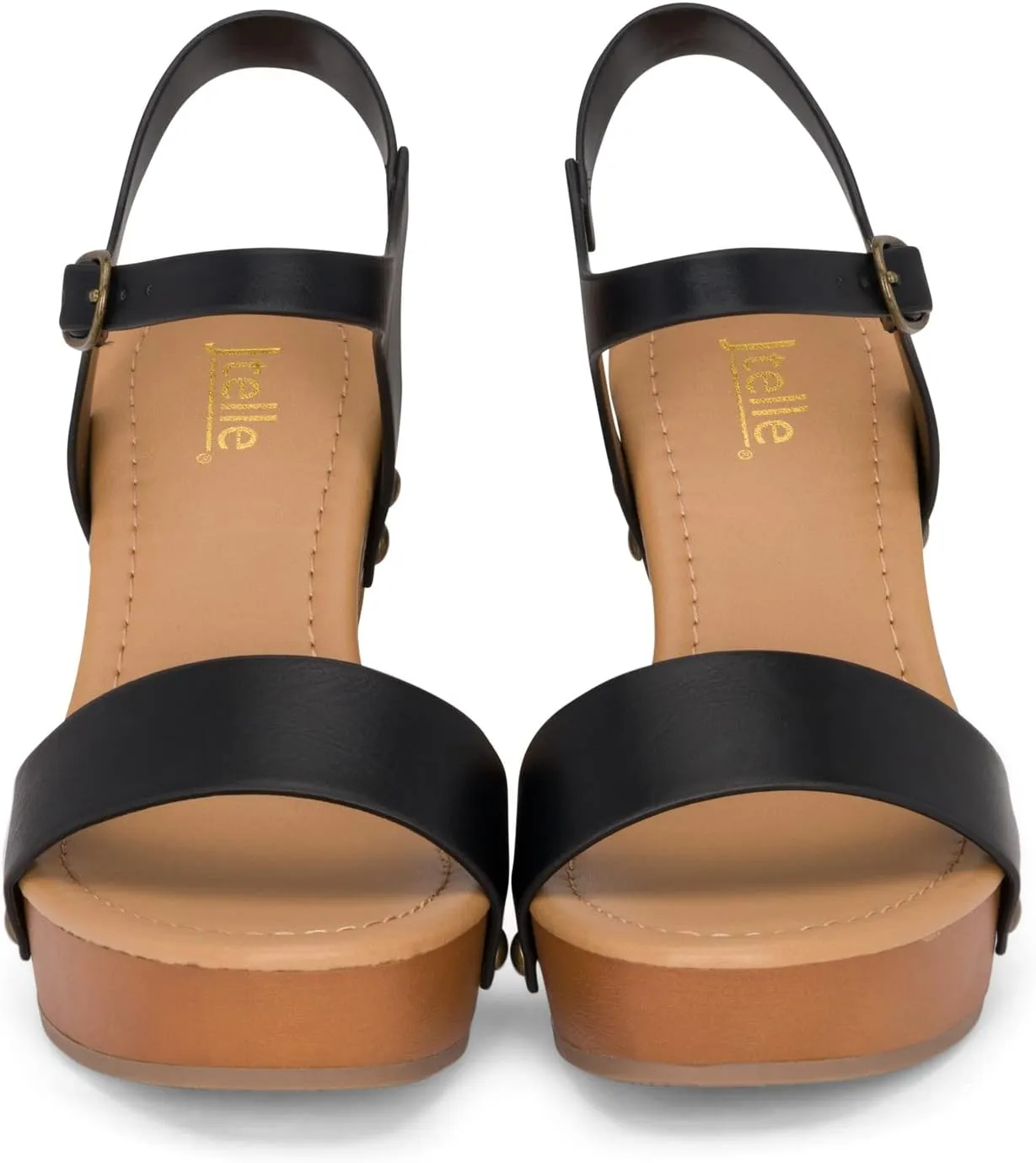 Stage - Womens Wedge Heel Sandals Platform Ankle Buckle Studded Open Toe Faux Wood Sandals