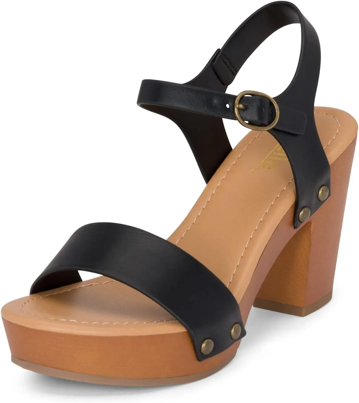 Stage - Womens Wedge Heel Sandals Platform Ankle Buckle Studded Open Toe Faux Wood Sandals