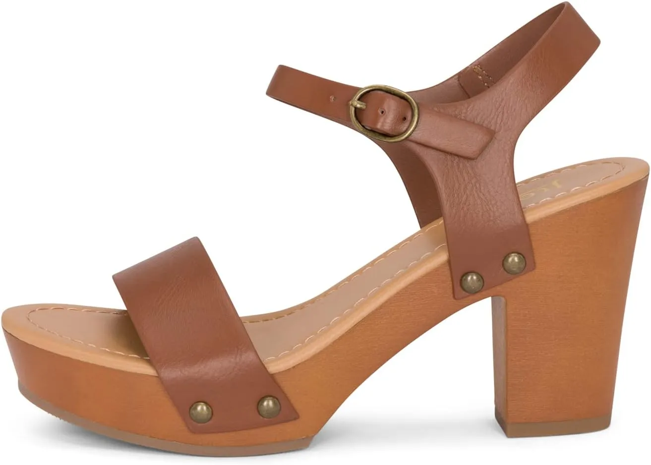 Stage - Womens Wedge Heel Sandals Platform Ankle Buckle Studded Open Toe Faux Wood Sandals
