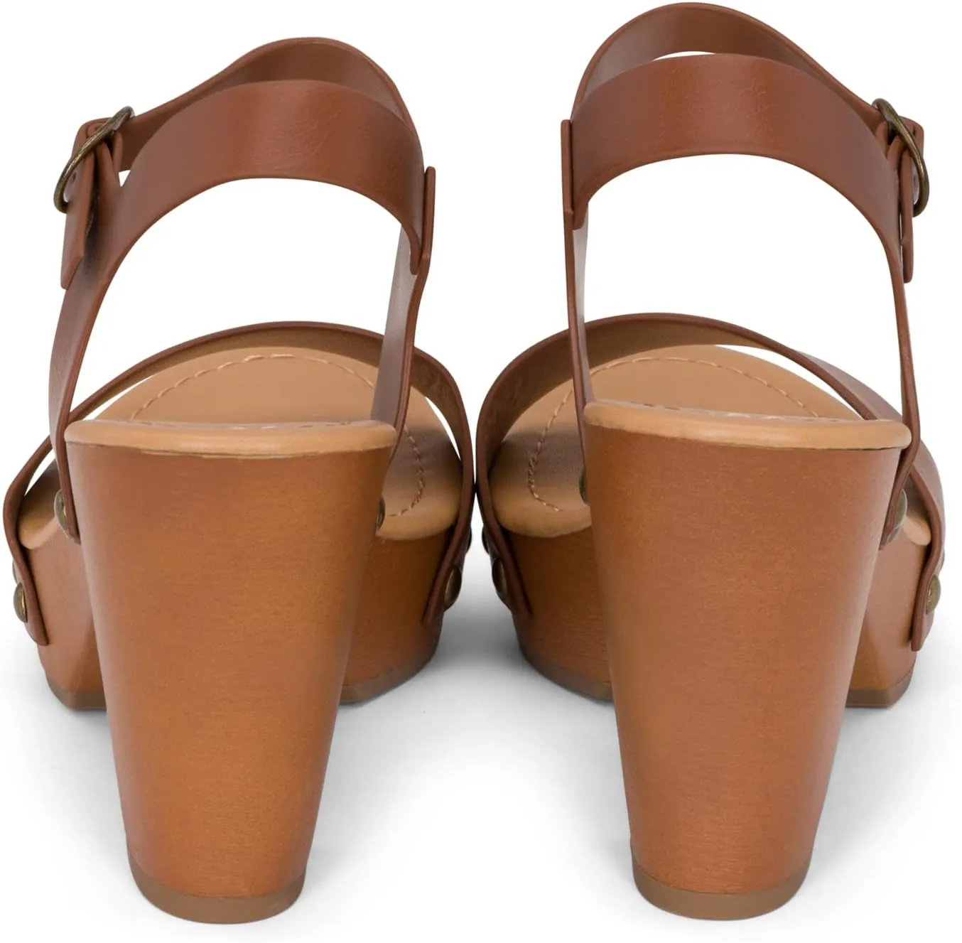Stage - Womens Wedge Heel Sandals Platform Ankle Buckle Studded Open Toe Faux Wood Sandals