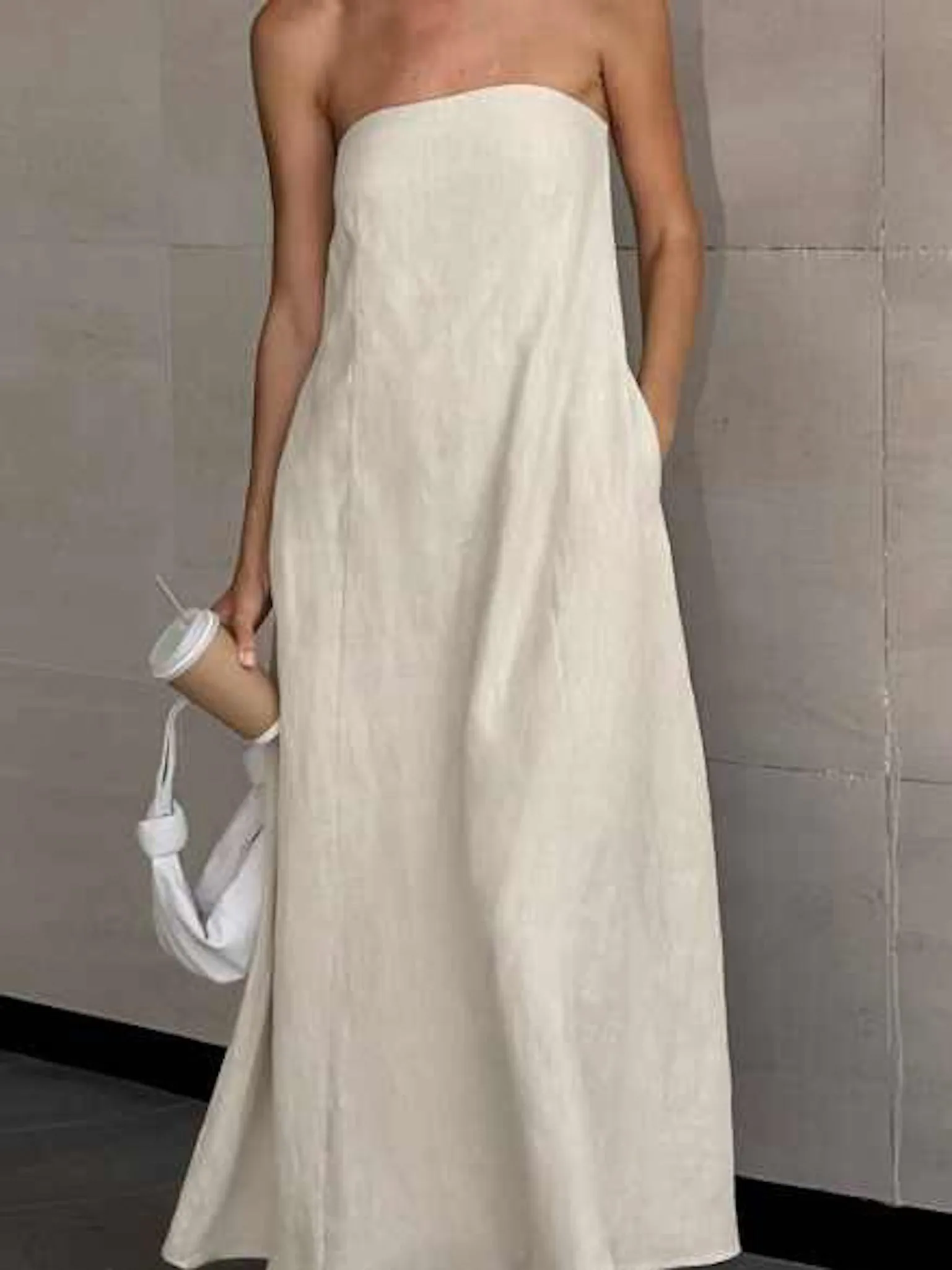 Strapless Linen Maxi Dress