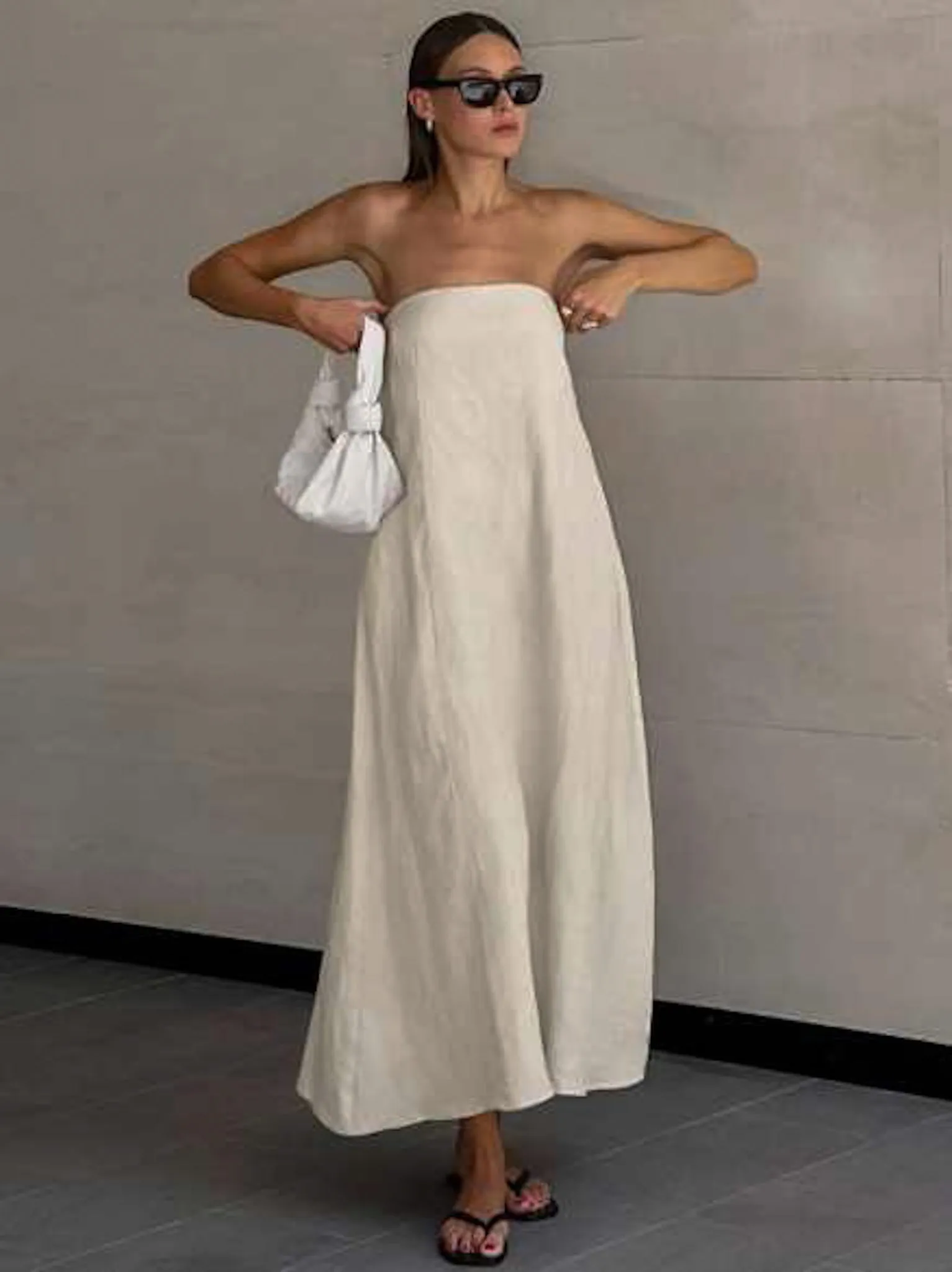 Strapless Linen Maxi Dress