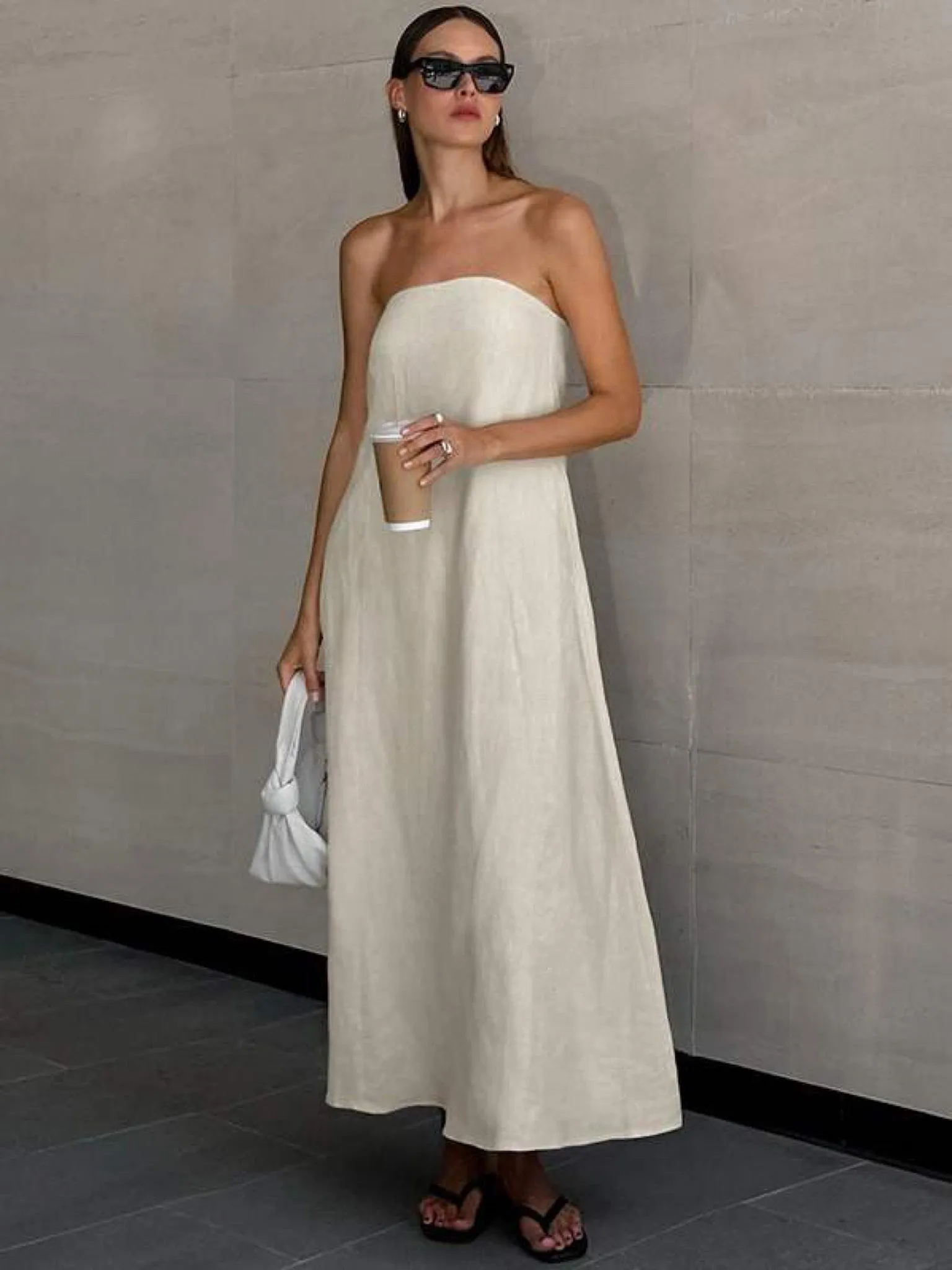 Strapless Linen Maxi Dress