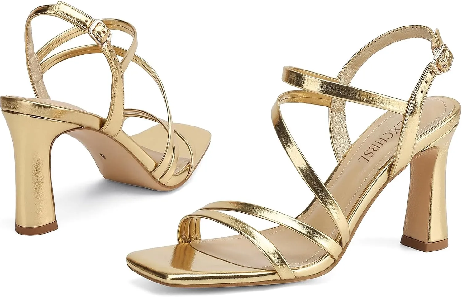 Strappy Heels for Women Dressy Heeled Sandals Square Toe Heels with Ankle Strap Chunky High Heels
