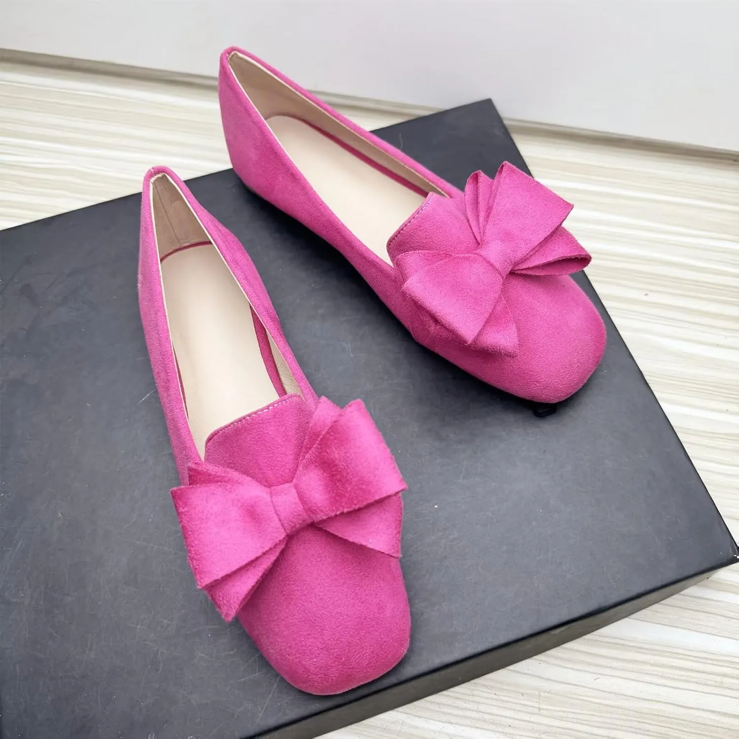 Stunner Ballet Flats for Women Fashion Square Toe Bowknot Flats Comfortable Dress Flats Casual Slip On Work Flats