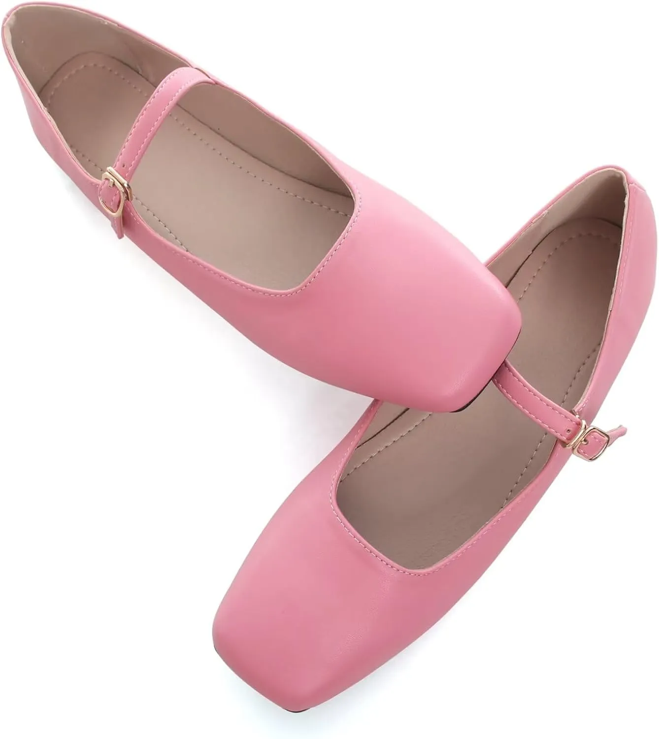 Stunner Mary Jane Square Toe Black Ballet Flats for Women - Comfortable Ankle Strap Casual Slip On Flats