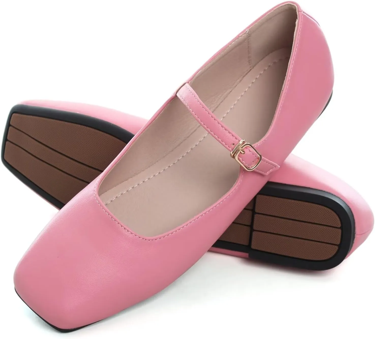 Stunner Mary Jane Square Toe Black Ballet Flats for Women - Comfortable Ankle Strap Casual Slip On Flats