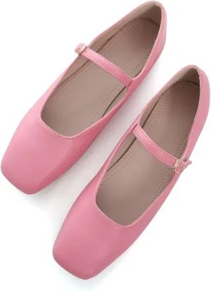 Stunner Mary Jane Square Toe Black Ballet Flats for Women - Comfortable Ankle Strap Casual Slip On Flats