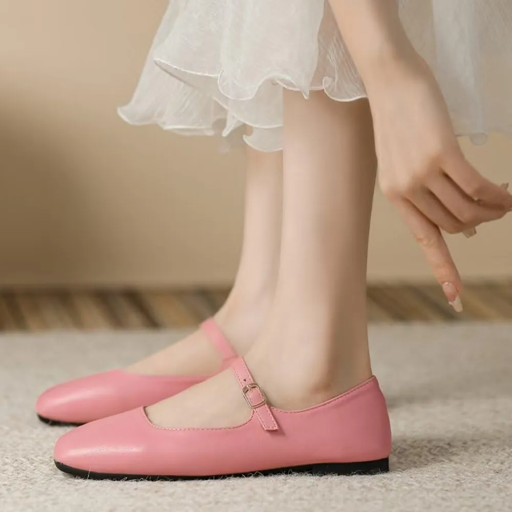Stunner Mary Jane Square Toe Black Ballet Flats for Women - Comfortable Ankle Strap Casual Slip On Flats