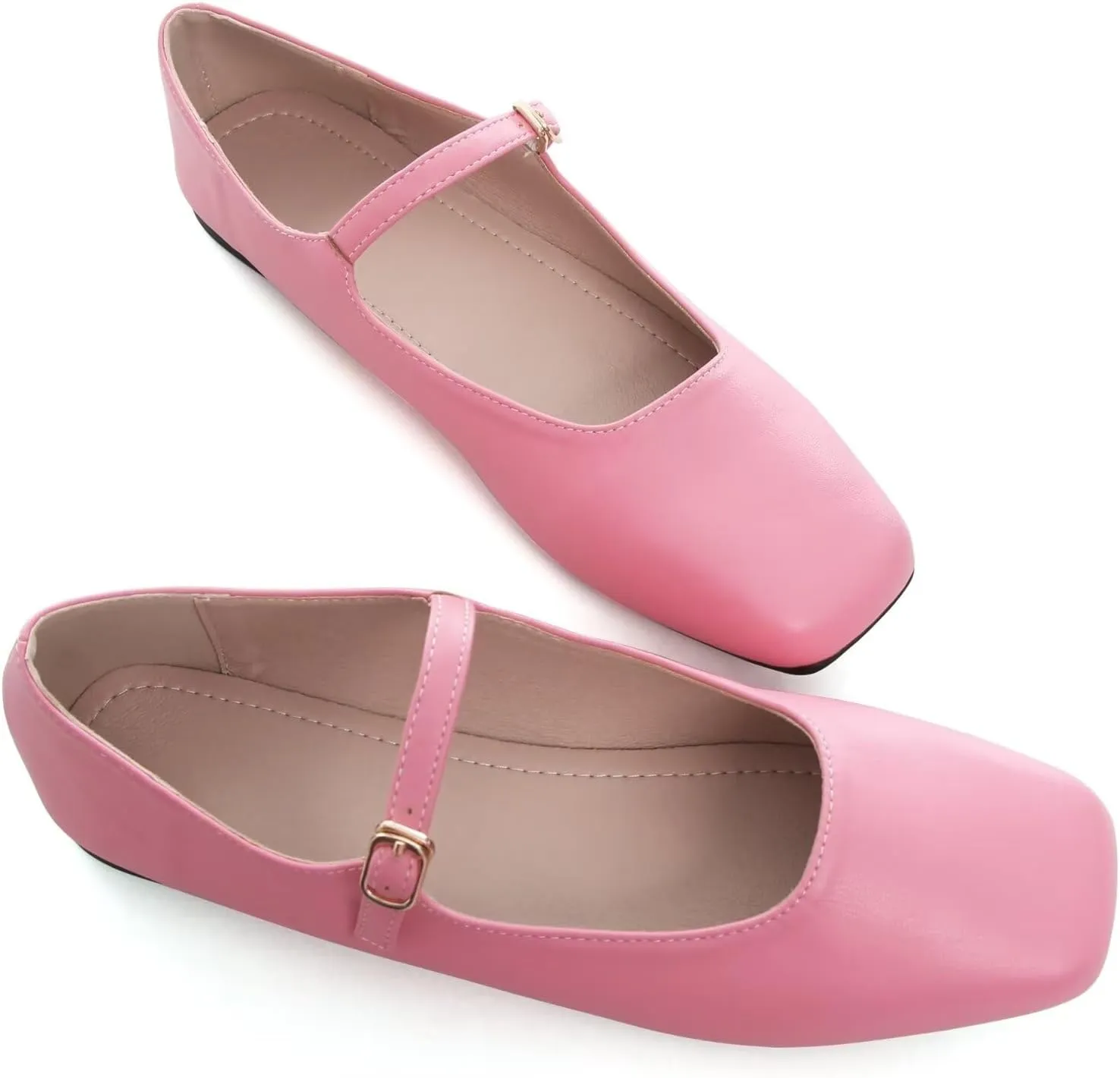 Stunner Mary Jane Square Toe Black Ballet Flats for Women - Comfortable Ankle Strap Casual Slip On Flats