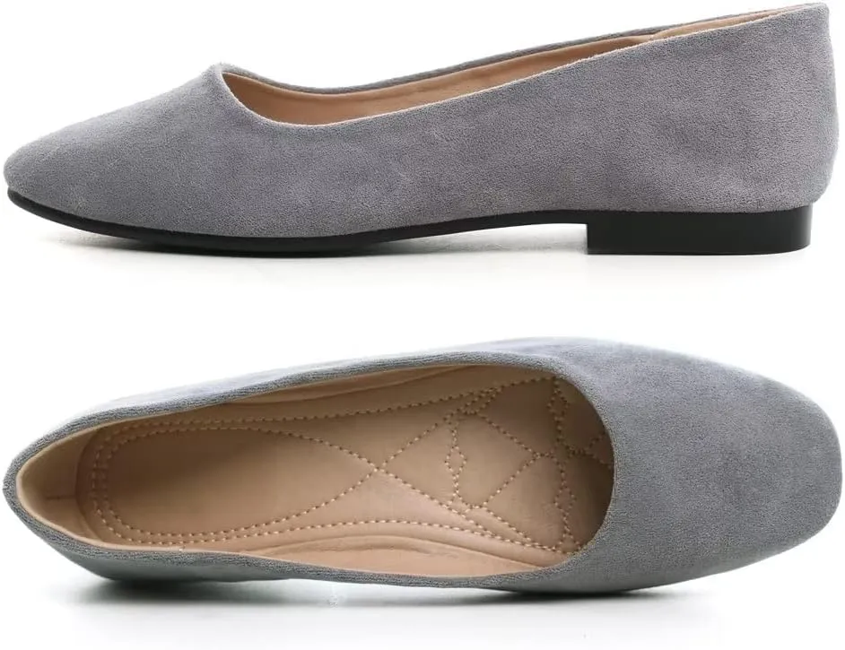 Stunner Women's Ballet Flats Fashion Classic Comfort Square Toe Slip-On Flats Wide Width Flat Shoes