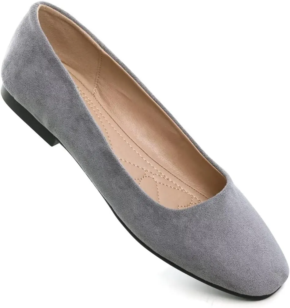 Stunner Women's Ballet Flats Fashion Classic Comfort Square Toe Slip-On Flats Wide Width Flat Shoes