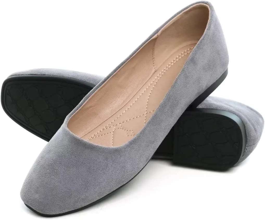 Stunner Women's Ballet Flats Fashion Classic Comfort Square Toe Slip-On Flats Wide Width Flat Shoes