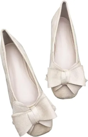 Stunner Womens Bowknot Ballet Flats Square Toe Casual Flats Comfortable Velvet Flats Slip On Work Flats