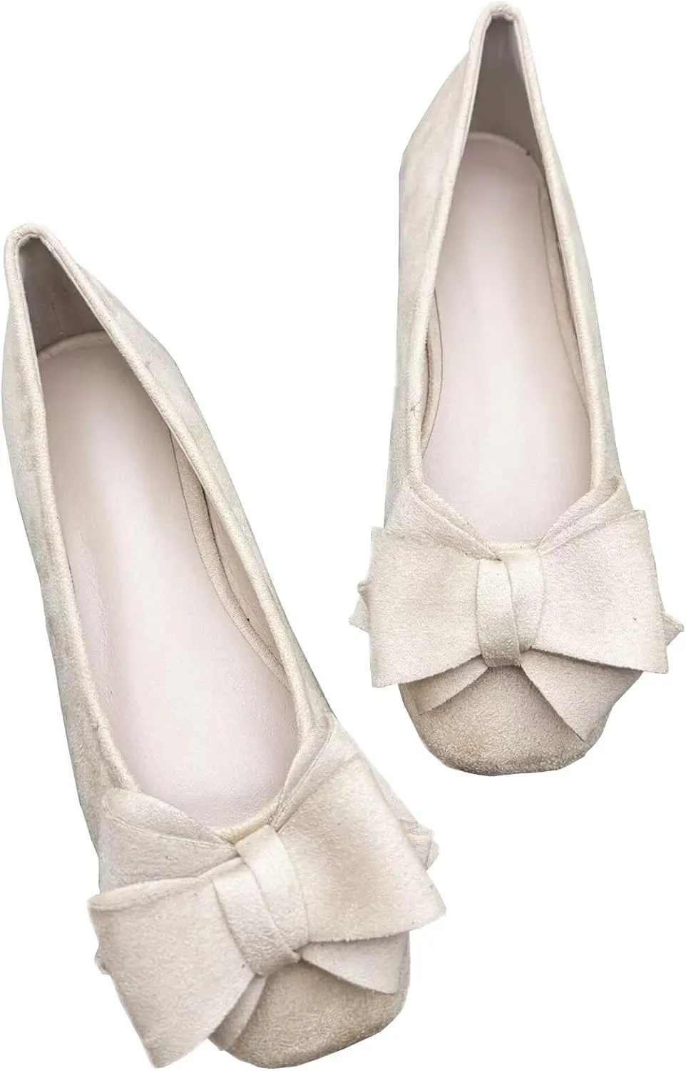 Stunner Womens Bowknot Ballet Flats Square Toe Casual Flats Comfortable Velvet Flats Slip On Work Flats