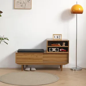 Stylish and Functional Antique Hallway Bench Cabinet, Comfortable Padded Seat, Ample Shoe Storage, Modern Design, Oak Color