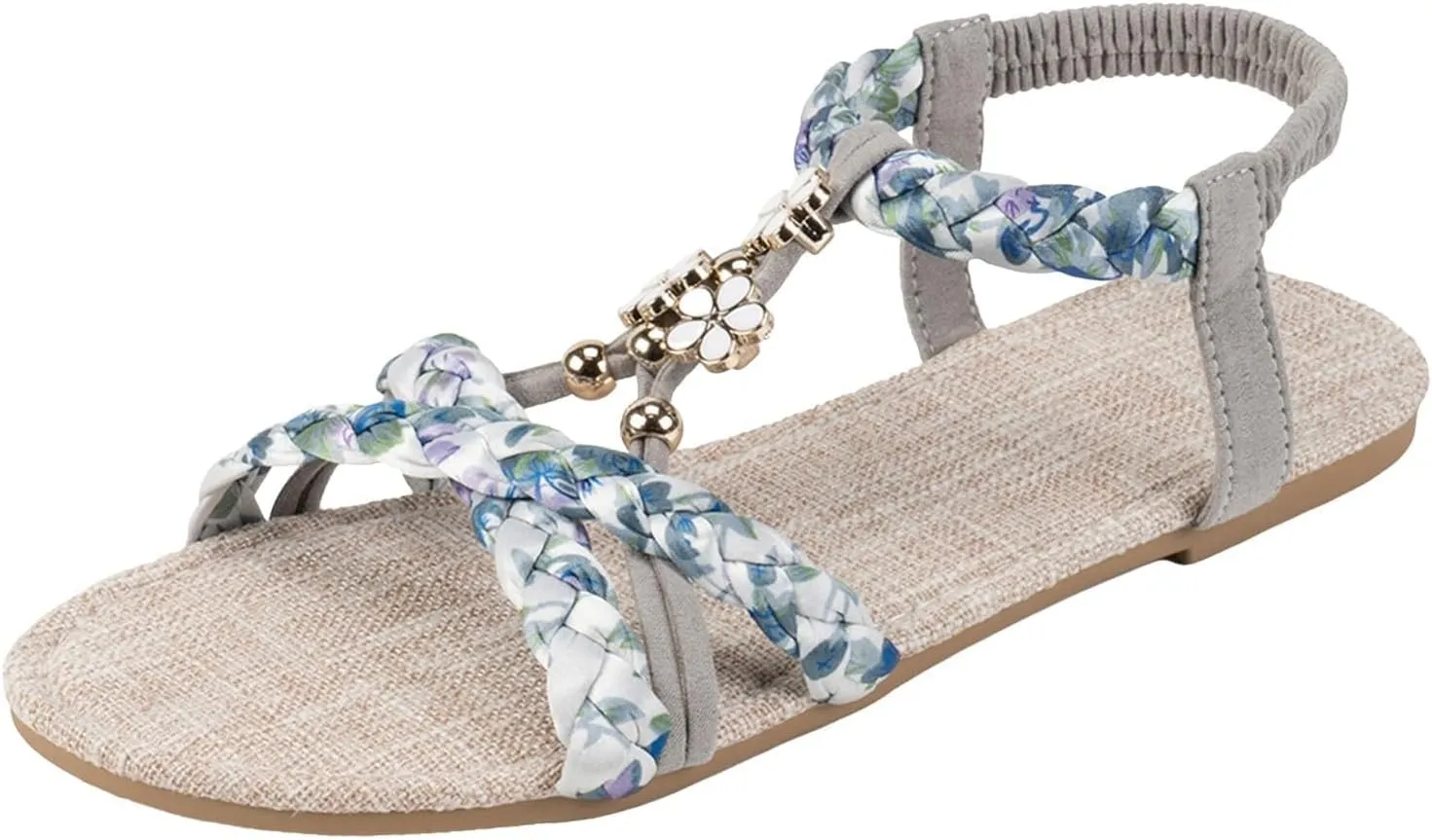 Summer Sandals for Women Dressy Elastic Ankle Strap Open Toe Flats Sandals Bohemian Casual T-Strap Dress Beach Shoes