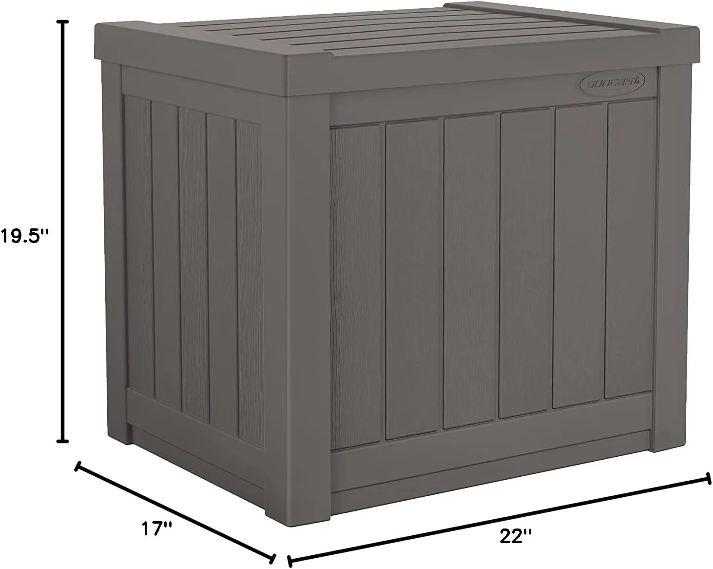 Suncast 22-Gallon Small Deck Box - Lightweight Resin Indoor/Outdoor Storage Container and Seat for Patio Cushions and Gardening Tools - Store Items on Patio, Garage, Yard - Stone Gray, Made in the USA
