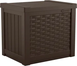 Suncast 22-Gallon Small Deck Box - Lightweight Resin Storage Container and Seat for Patio Cushions and Gardening Tools - Store Items on Patio, Garage, 22.5"L x 17"W x 22.5"H, Yard - Java Brown