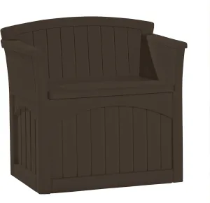 Suncast 31 Gallon Outdoor Backyard Garden Patio Seat Storage and Bench Chair with Arm Rest, Java