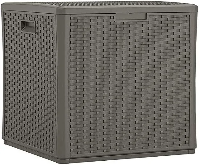 Suncast 60 Gallon Outdoor Weather Resistant Hard Plastic Storage Cube Deck Box Bin with Handles and Lid for Patio, Garden, or Shed, Stoney