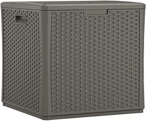 Suncast 60 Gallon Outdoor Weather Resistant Hard Plastic Storage Cube Deck Box Bin with Handles and Lid for Patio, Garden, or Shed, Stoney
