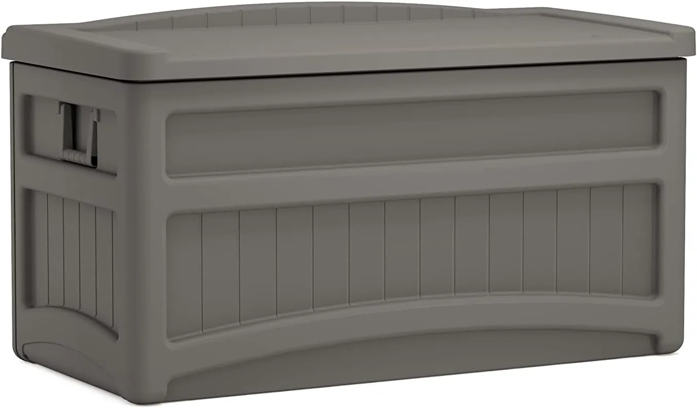 Suncast 73 Gallon Indoor/Outdoor Medium Deck Storage Box, 46"L x 23.62"W x 25.5"H, Stoney